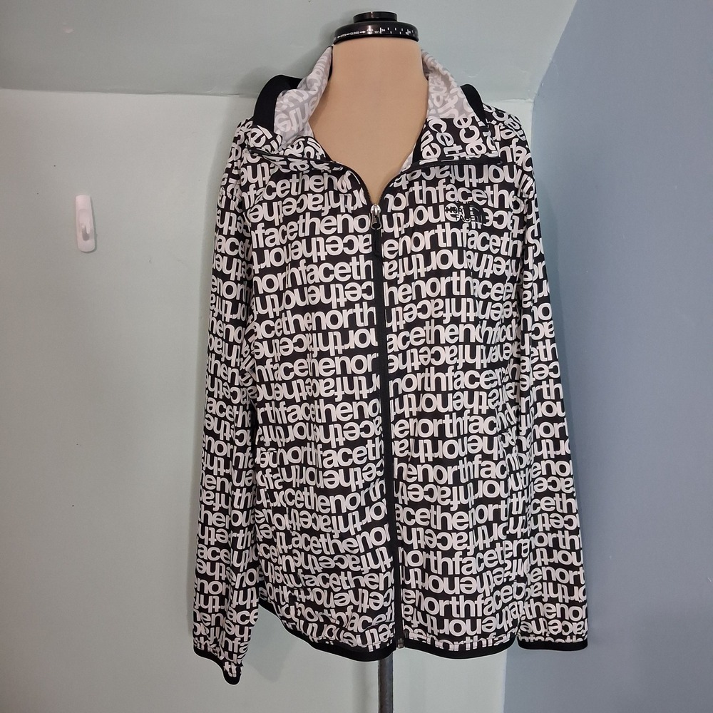 The North Face Mens Windwall Jacket Black White All Over Logo Print Large L